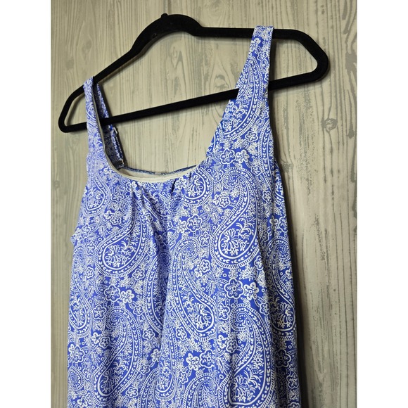 Lands End Blouson Tankini Swim Top Blue White Paisley Print Size 16 - Picture 5 of 5